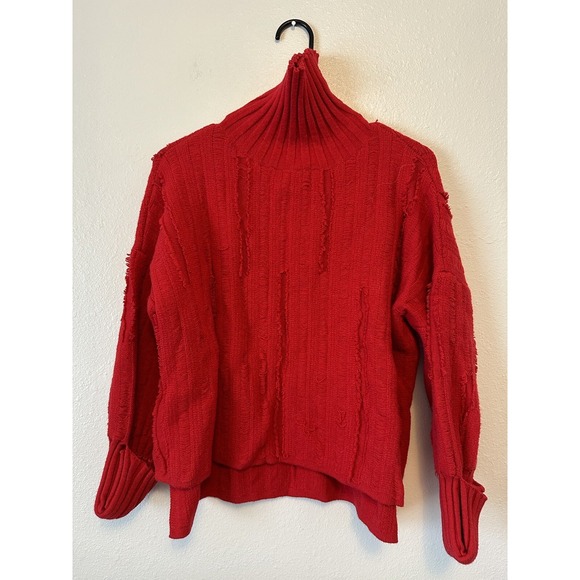 Gilli Sweaters - Gilli Women's Plain Picked Stitch Turtle Neck Sweater JL3 Red Large